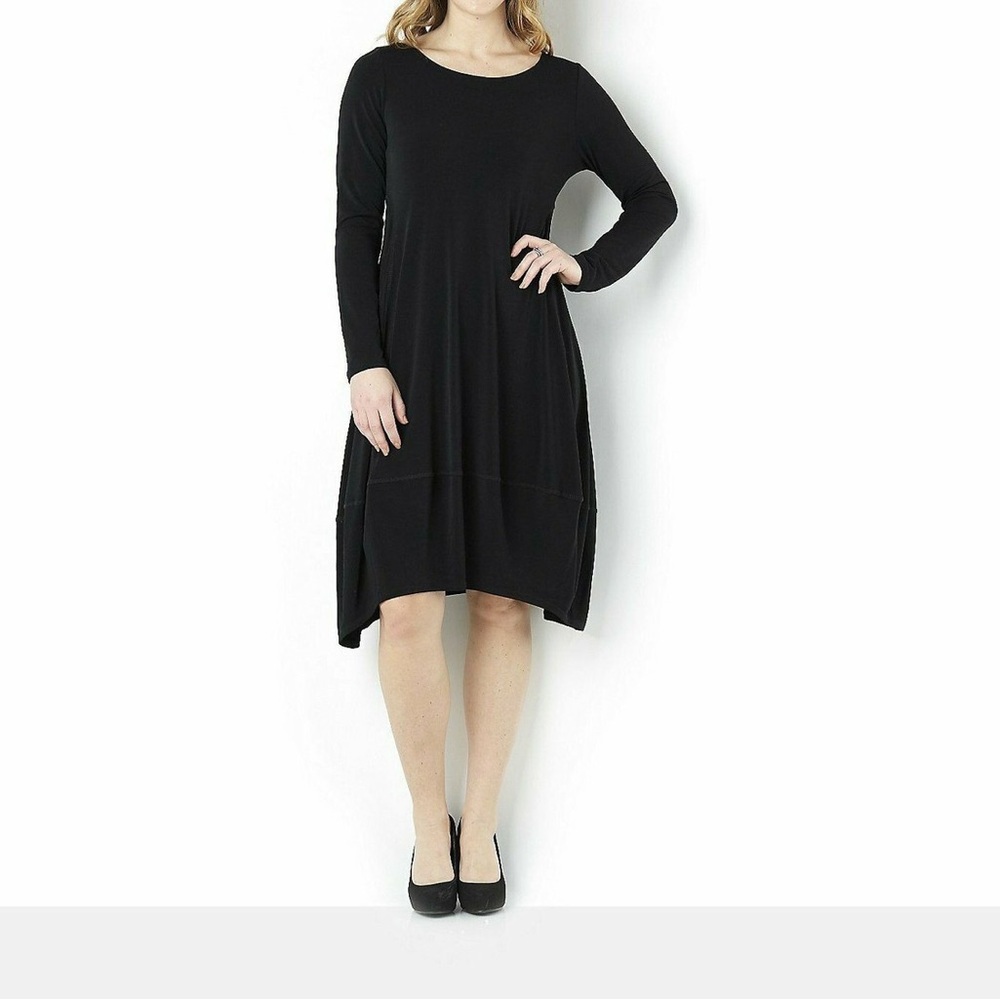 MarlaWynne Classic Black Matte Jersey Balloon Long Sleeve Dress Sz M